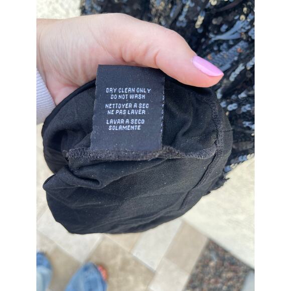 Bebe Black Women's Ruffle Hem Sequins Sleeveless Dress - Small - Picture 6 of 6